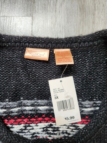 NWT North Crest Black Sparkle Striped Button Front Cardigan Plus Sizs 3XL - Picture 3 of 8