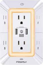 POWRUI Multi Plug 6 Outlet Surge Protector Extender with 3 USB Ports (1 USB C) a