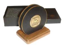 Vintage John Deere 2-Piece Coaster Set w/ Wood Holder & Box Made In USA Unused