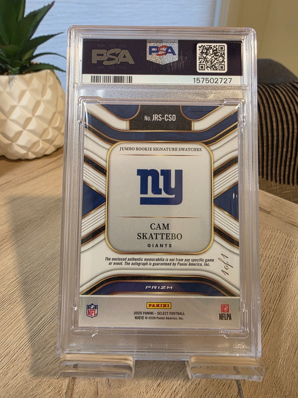 2025 Panini Select JUMBO SIGNATURE SWATCHES Black 1/1 Cam Skattebo PSA10 Auto10 view 2