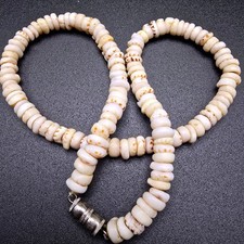 Vintage Puka Shell Necklace 16.5" White Surfer Choker Beach Boho Coastal Jewelry