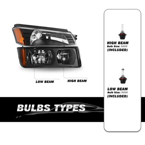 Headlight Bumper Lights Set for 2002-2006 Avalanche Black Amber - Picture 2 of 7