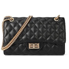Quilted Crossbody Purse for Women Trendy Ladies Shoulder Bag with Black-i
