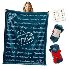 Birthday Gifts for Mom from Daughter-Soft Blanket with Meaningful Words, Blue