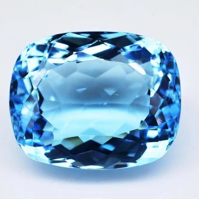 90+ CT Huge Flawless Swiss Blue Topaz Cushion Cut Certified Loose Gemstone