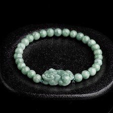 Real Grade A 100% Natural Green Jade Jadeite  Women Lucky Pixiu Beads Bracelet