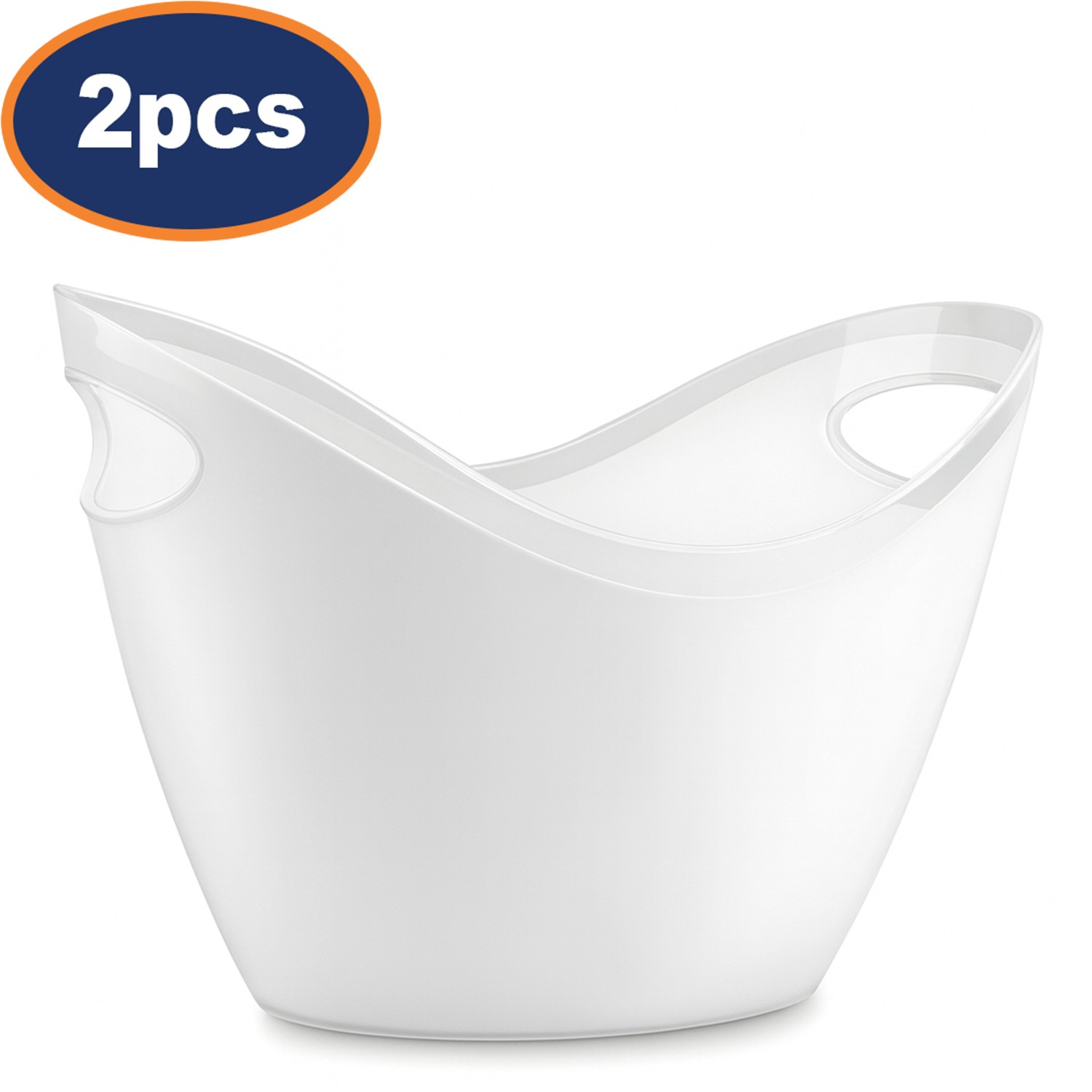 Ice Bucket with Handles Plastic White Lightweight Party Beverage Cooler 2.8L 2Pc