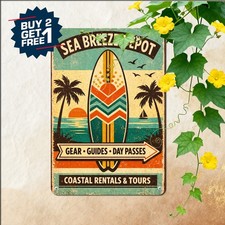 Tropical Beach Surfboard Rental Metal Sign Vintage Summer Coastal Plaque 8x12