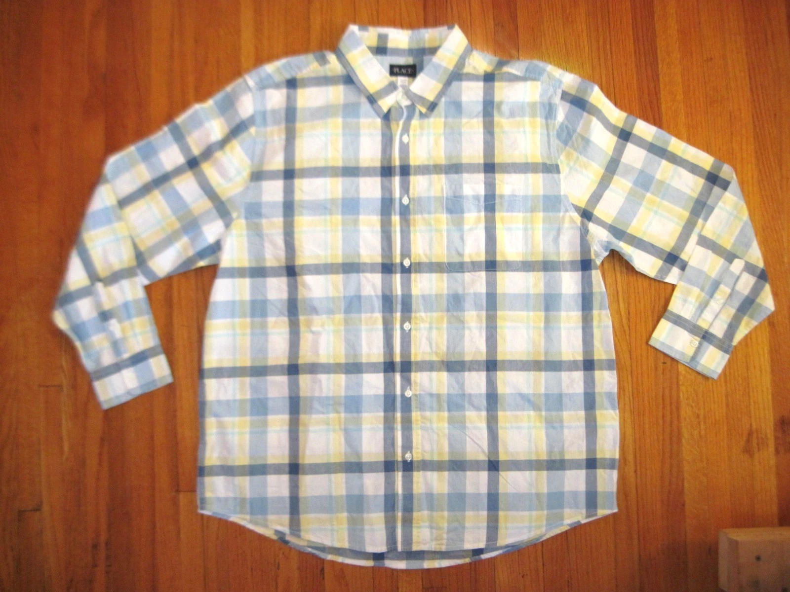 The Children's Place Mens Yellow/Blue Check Classic Fit Casual Shirt Size 2X NWT