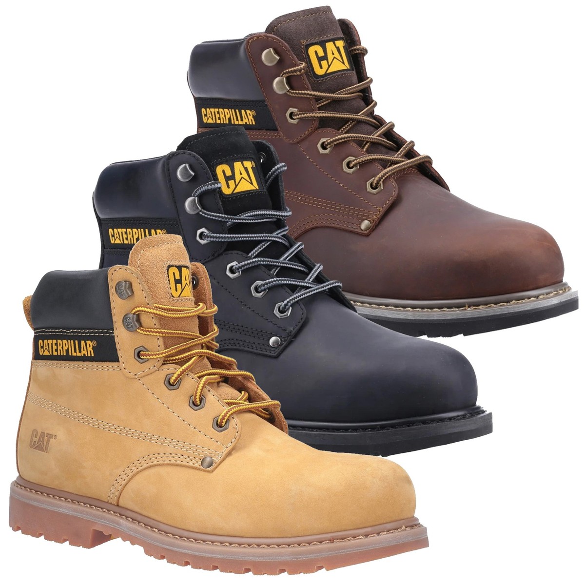 Caterpillar Brown Work Boots with Yellow Collar CAT Footwear Outline | Boot World main image 4