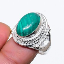 Green Malachite Gemstone 925 Sterling Silver Jewelry All Size Ring For Gift