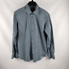 Robert Graham Shirt Mens Medium Dress Long Sleeve Blue Black Stripes Embroidered