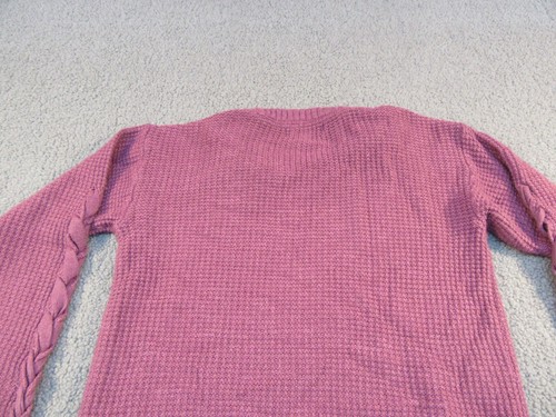 DKNY Girls Large Sweater Purple Knit Flip Sequin Logo Pullover Bow Sleeve Fuzzy - Picture 10 of 12