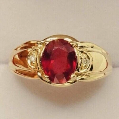 2.20Ct Oval Cut Lab Created Red Ruby Men's Wedding Ring 14K Yellow Gold Plated - Image 3 of 4