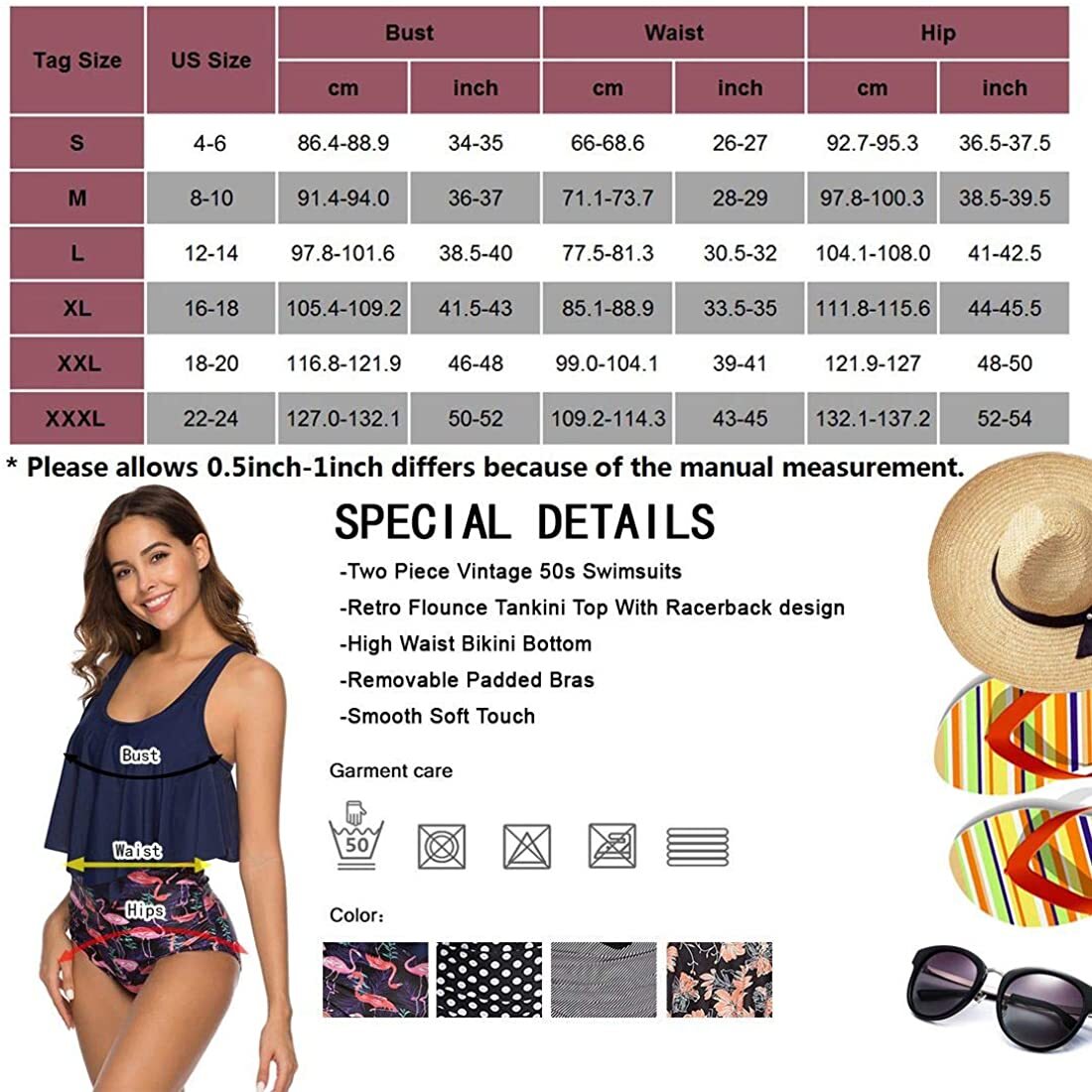 Adisputent High Waisted Swimsuit Racerback Bikini Black Strap XL