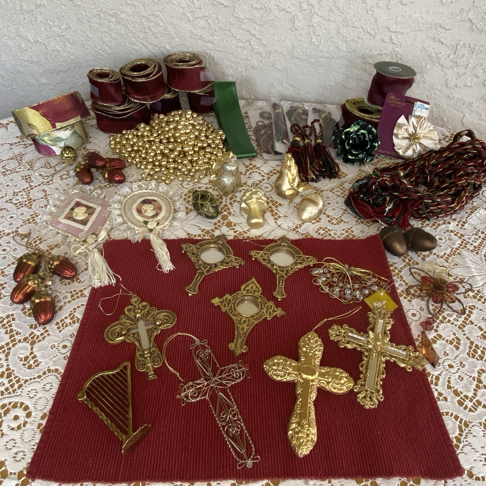 Regency Style Christmas Ornaments, Tree Trimming Ribbon, Wreath Making Bundle