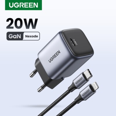 UGREEN GaN 20W 30W USB C Fast Charger PD QC 3.0 for iPhone, Black
