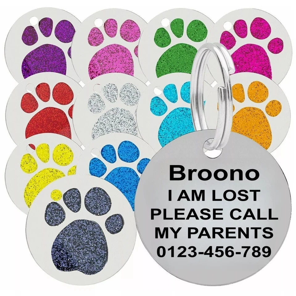 KREATESQUARE Personalised Engraved Pet Tag Dog Cat Tags Name Collar Disc Animal for Round Paw