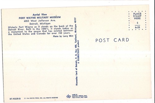 FORT WAYNE MILITARY MUSEUM West Jefferson Detroit River Michigan Postcard 1964 - Picture 2 of 2
