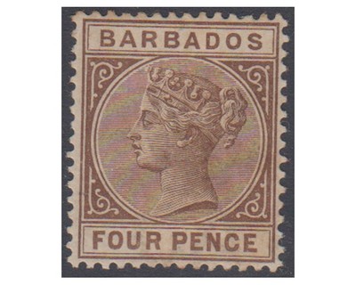 BARBADOS stamps 1885 Queen Victoria 4 PENCE pale brown SG.98 Hinged (F62)