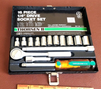 NEW OLD STOCK!! Vintage 16 Piece Thorsen 1/4'' Drive SAE Socket Set 1416 Ratchet