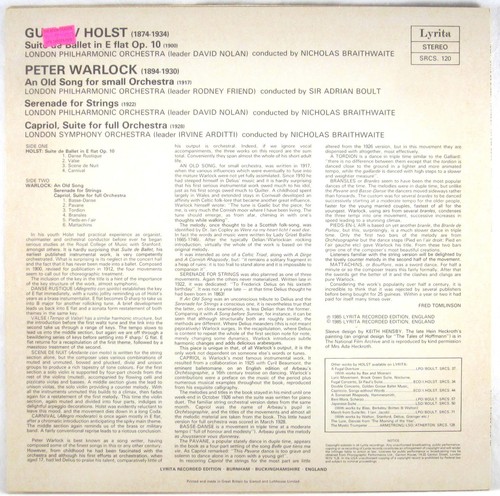 LYRITA UK 1985 Holst BALLET SUITE Warlock SERENADE Boult Braithwaite SRCS-120 EX - Foto 4 di 4
