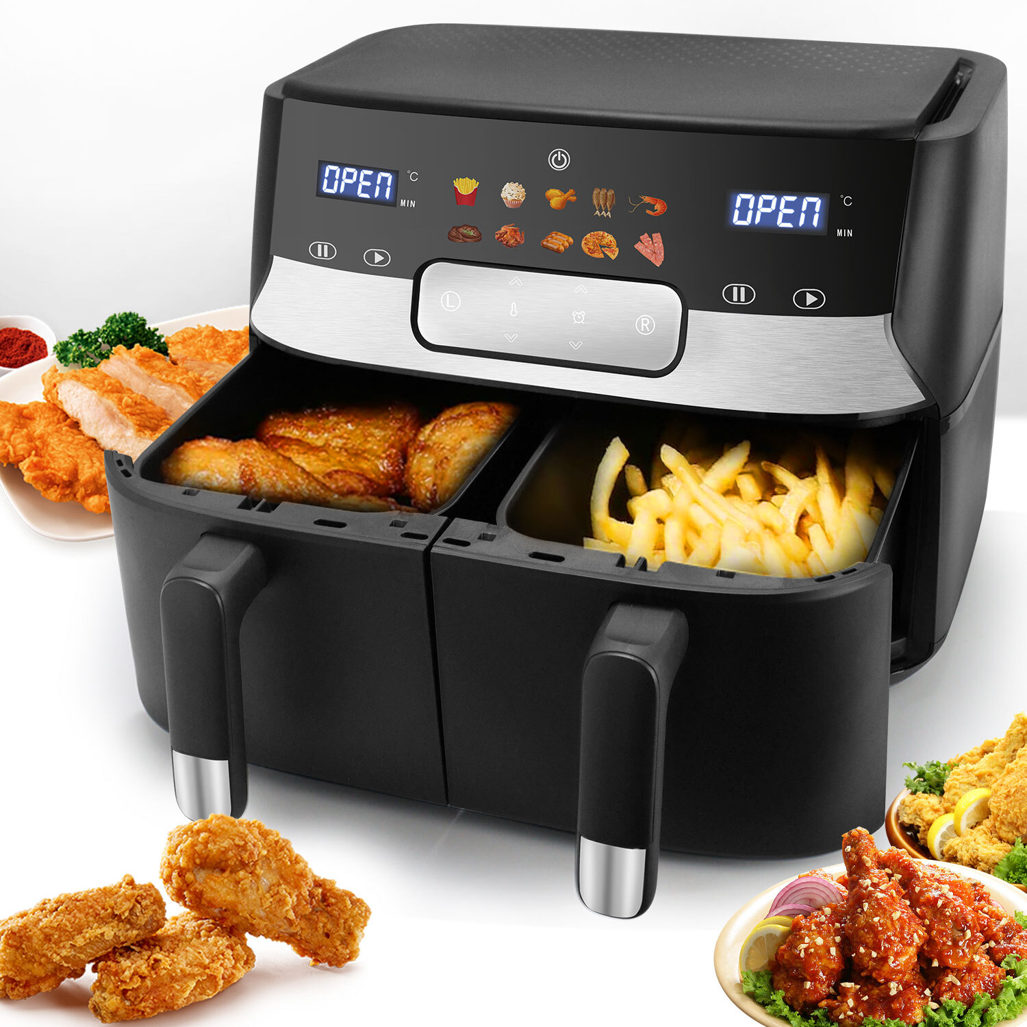 9L Dual Air Fryer Double Basket Digital Display Oven Healthy Frying