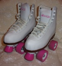 Chicago Quad Rink Roller Skates White with Pink Wheels  Logo Sz 7 Womens