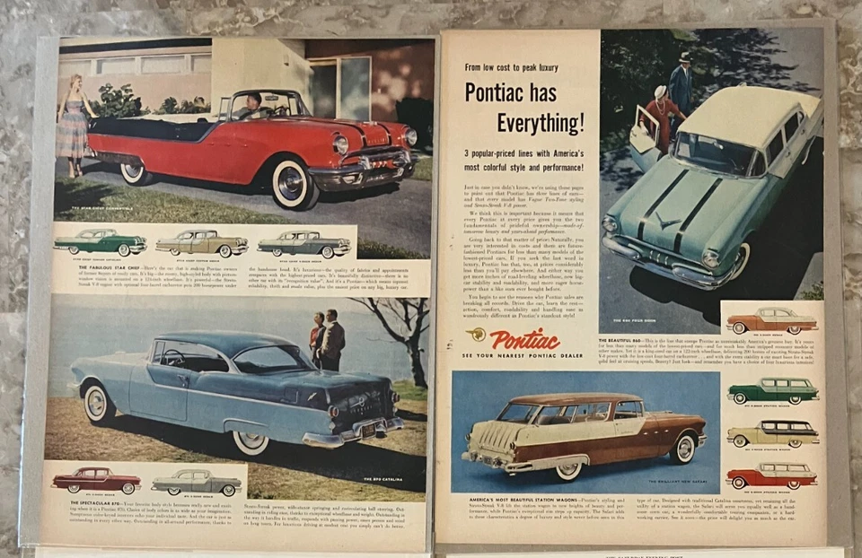 1955 Pontiac Silver Streak  GM Safari sedan*Original* car ad print Lot of 3  II — 第 4/4 张图片
