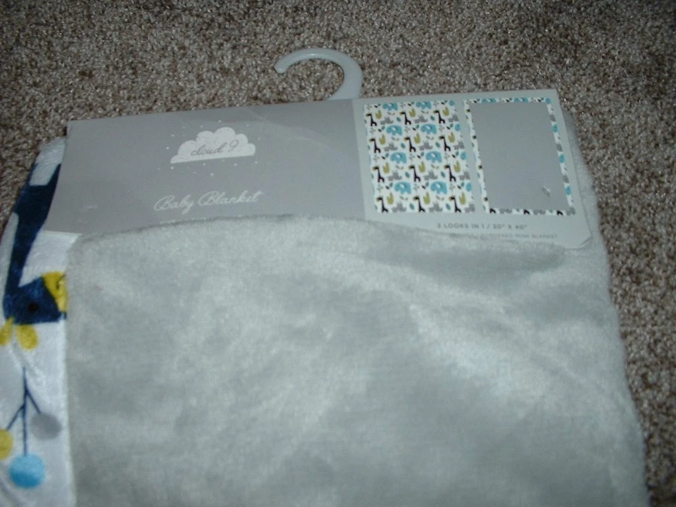 Manta Bebé Cloud 9 Jungle Gris Blanco Azul Minky Infantil Niños Jirafa NUEVA CON ETIQUETAS RARA Foto 2 de 3