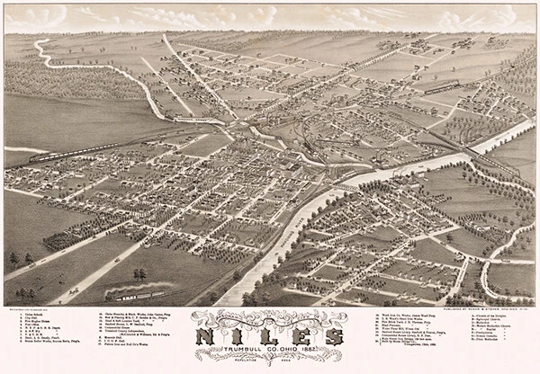 UNKNOWN Niles, Ohio - 1882 - Aerial Bird's Eye View Map Poster