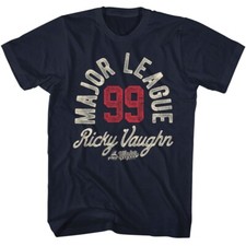 MAJOR LEAGUE Movie T-Shirt RICKY VAUGHN 99 Official Mens New Navy Cotton Merch