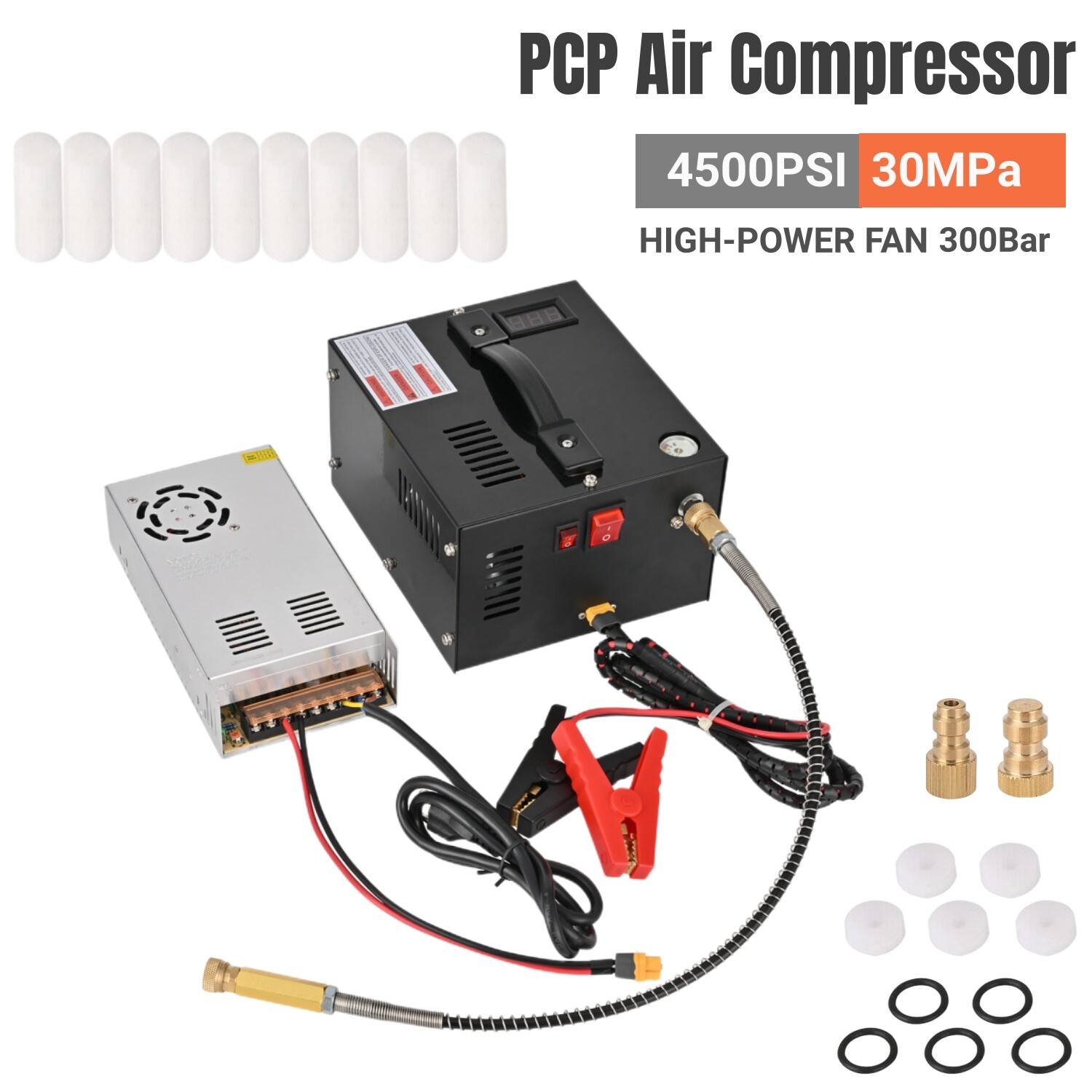 PCP Air Compressor w/Built-in Fan Oil-free 4500PSI/30MPa Fre