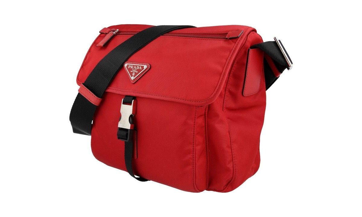 LUXURY PRADA MESSENGER BAG CROSSBODY 1BD994 RED BLACK NYLON | eBay