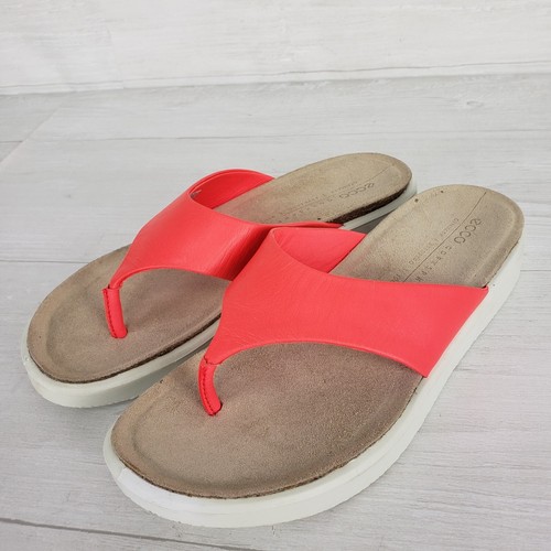 Ecco Corksphere Damen-Riemensandale Größe 7 koralle orange Pantolette bequem Freizeit
