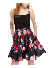 BLONDIE NITES Womens Short Dress Black Pockets Spaghetti Strap Juniors 9