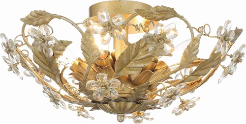Elegant Gold Leaf Semi Flush Mount Light Fixture - Paris Market Design - Picture 2 of 9
