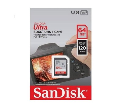 SanDisk Ultra SDXC UHS-I  Speicherkarte 64GB 4K U1 FullHD 120MB/s