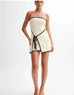 Rian Mini Strapless Knit Dress Ivory Sz S Scandi Girl Coquette Euro Streetwear