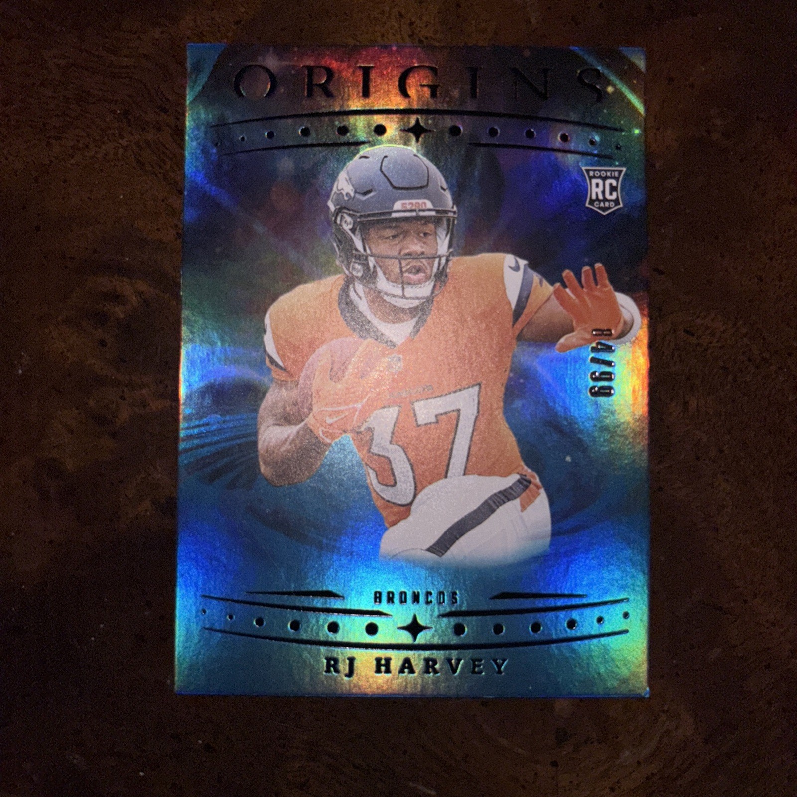 2025 Panini Origins RJ HARVEY / 99 RC Blue Rookies #141 Denver Broncos