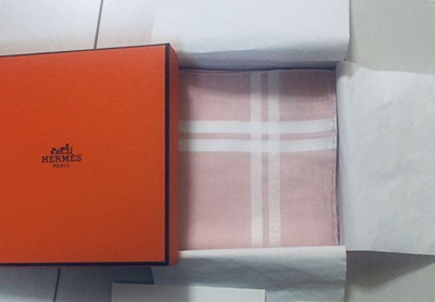 HERMES Handkerchief Cotton Pink Tags DamageBox Unused.