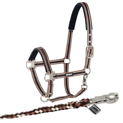 Eskadron Set Halfter Pin Buckle mit Panikhakenstrick in hazelnut-creme-darkbrown
