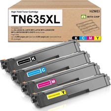 TN635XL High Yield Toner Cartridge 4 Pack Compatible Color Laser Printers