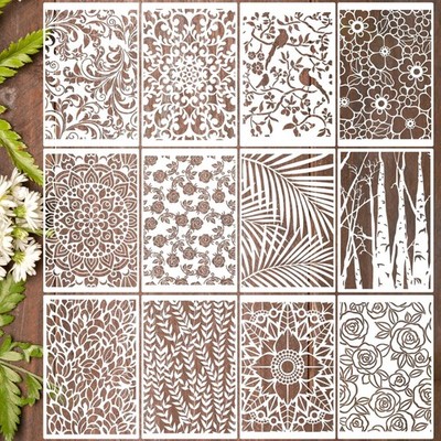 Leaf Floral Texture Stencil Set of 12 12x8in Reusable Craft Paint Template DIY