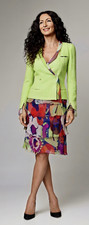Vintage CHANEL 2000 Runway Pistachio-Lime Bouclé Jacket Tiered Floral Set FR 38