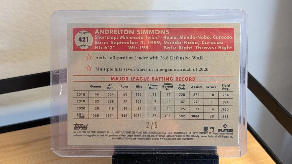 2021 Topps Chrome 白金周年纪念 - Andrelton Simmons #421 折射器 /5 — 第 4/4 张图片