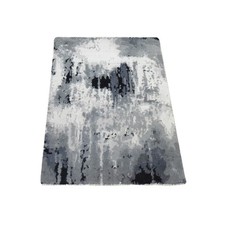 2'x3' Black & Ivory Hand Knotted Abstract Design Wool and Silk Sample Rug R78402