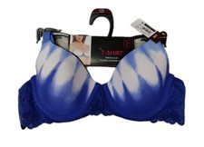   NWT No Boundaries Blue  White Tie Dye Nylon Blend Underwired T Shirt Bra 32B