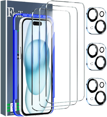 Ferilinso 3 Pack Screen Protector for iPhone 15 with 3 Pack Tempered Glass Camer