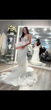 Morilee Ivory Lace V-Neck Sleeveless Mermaid Fit  Flare Tulle Train